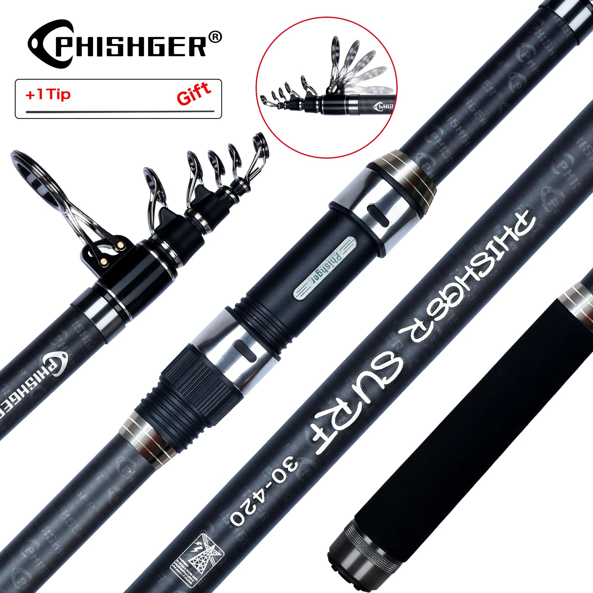 Fishing Rod Surf - PHISHGER Telescopic Surf Spinning Rod 3.6/4.2/4.5m