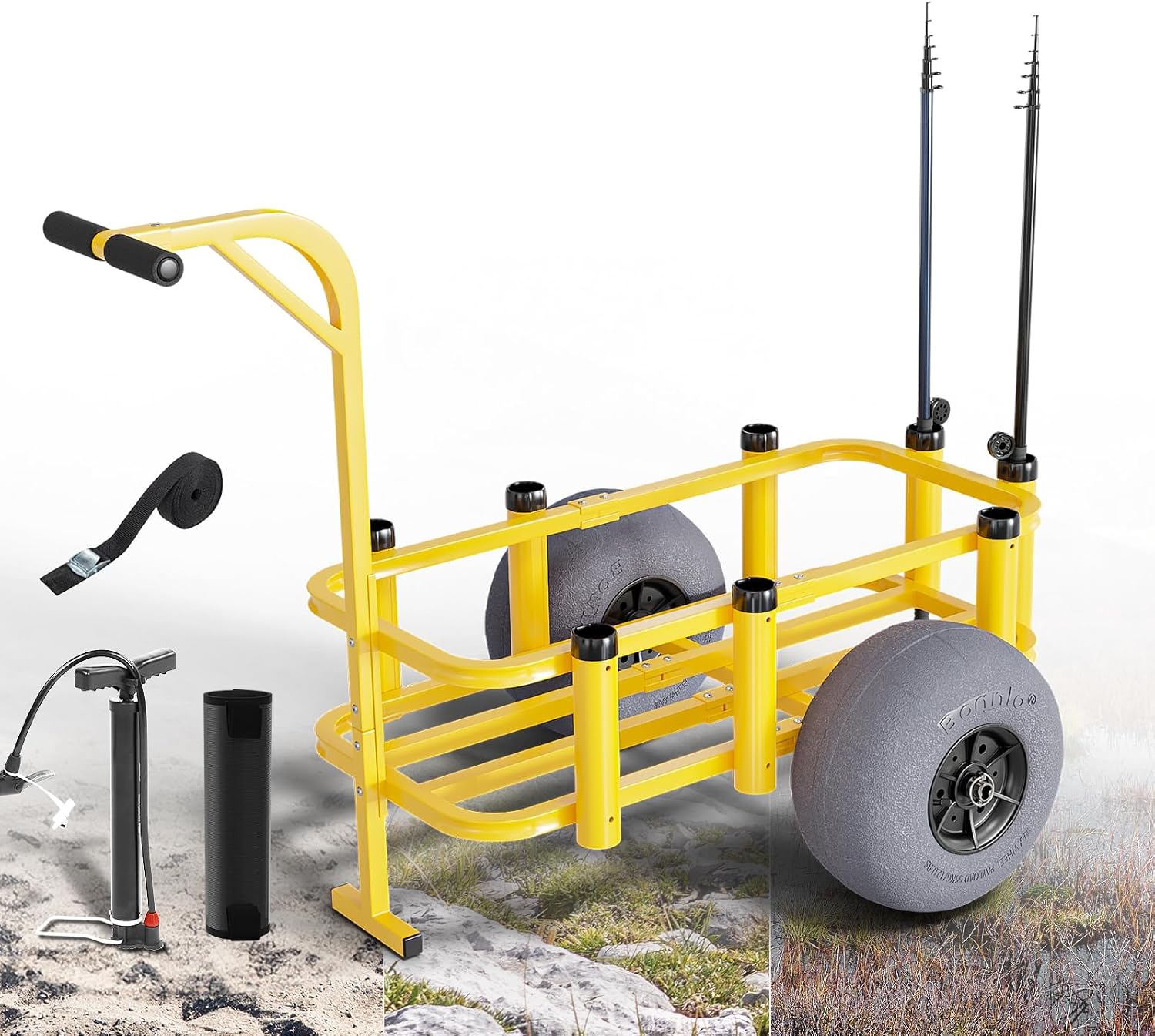 Fishing Rod Holder - Rolling Fishing Cart Outdoor Beach Wagon