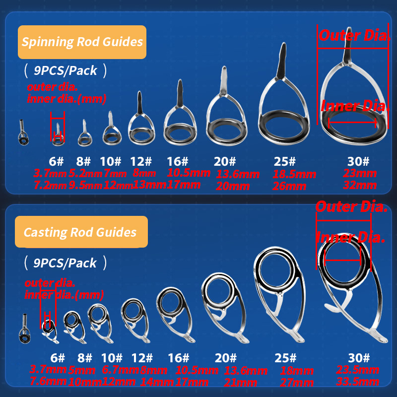 9Pcs Fishing Rod Guides Ring R - Fishing Rod Spinning 评论和价格